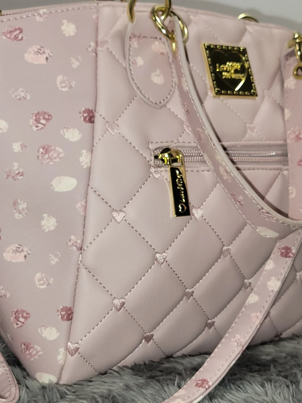 Light Pink Quilted Tote Bag with Floral Accents